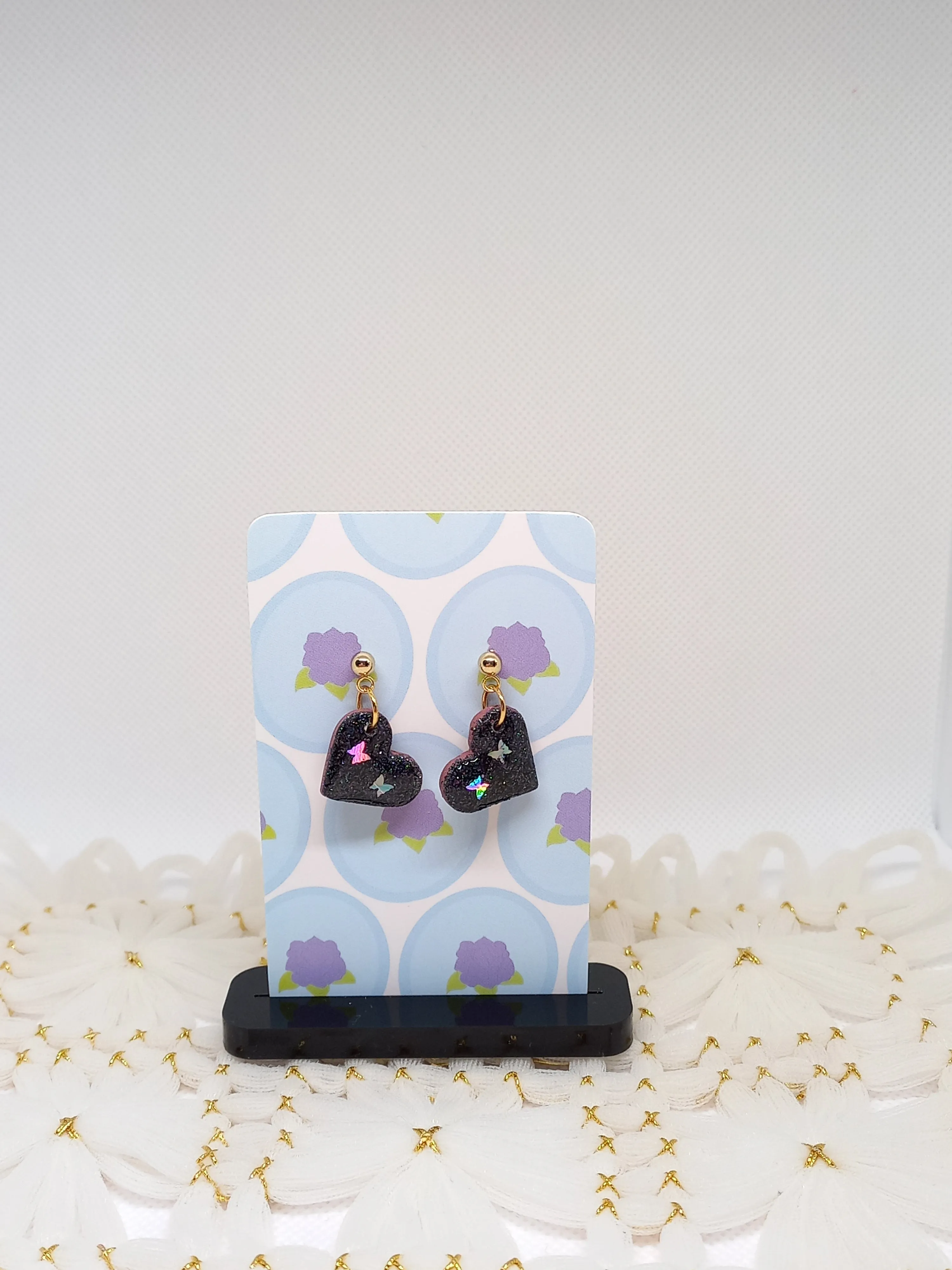 Dark Blue Glittery Heart Earrings | Sparkles Collection