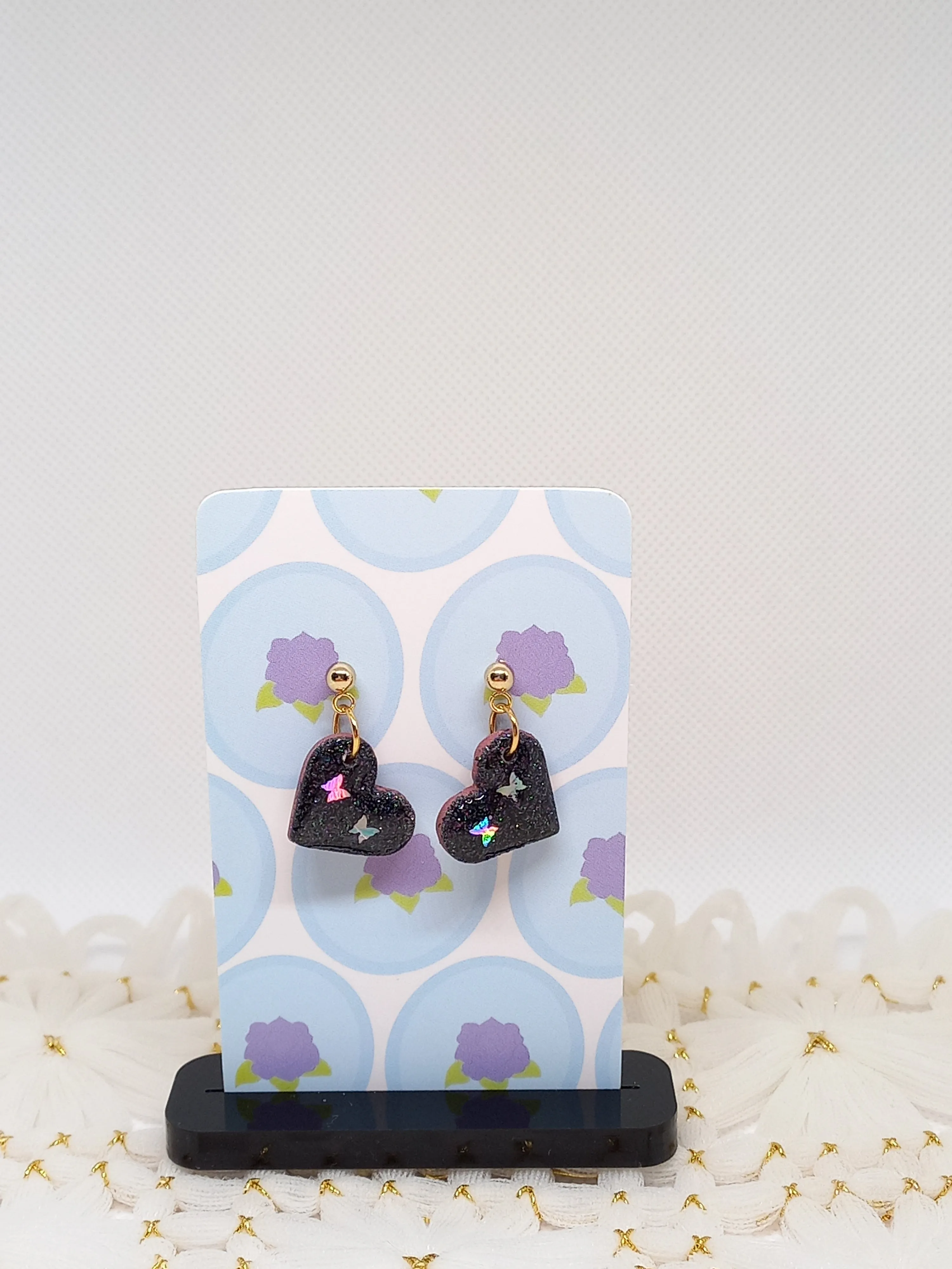 Dark Blue Glittery Heart Earrings | Sparkles Collection