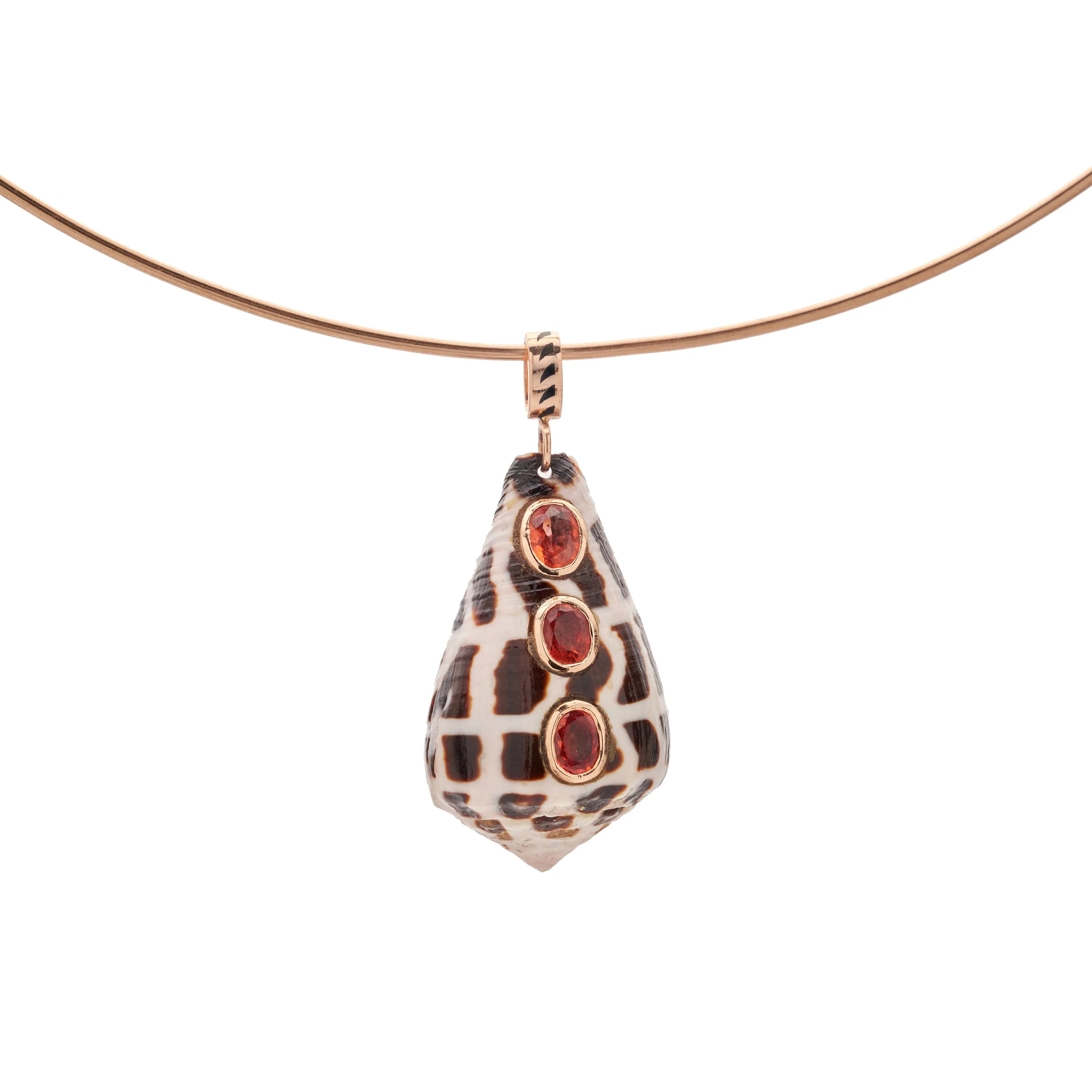 Dezso 18k Conus Shell Pendant with Orange Sapphires