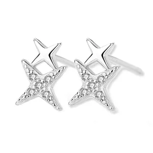 Double Cross Star Silver Studs Earrings for Women