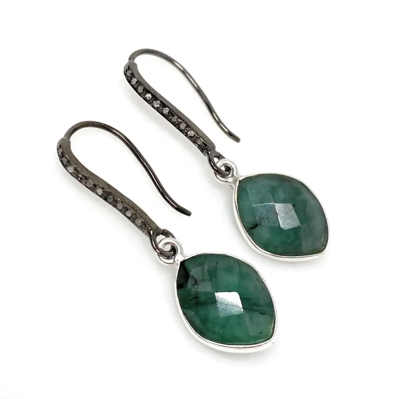 Emerald & Diamond Pave Sterling Silver Earrings with Chic Black Rhodium Finish