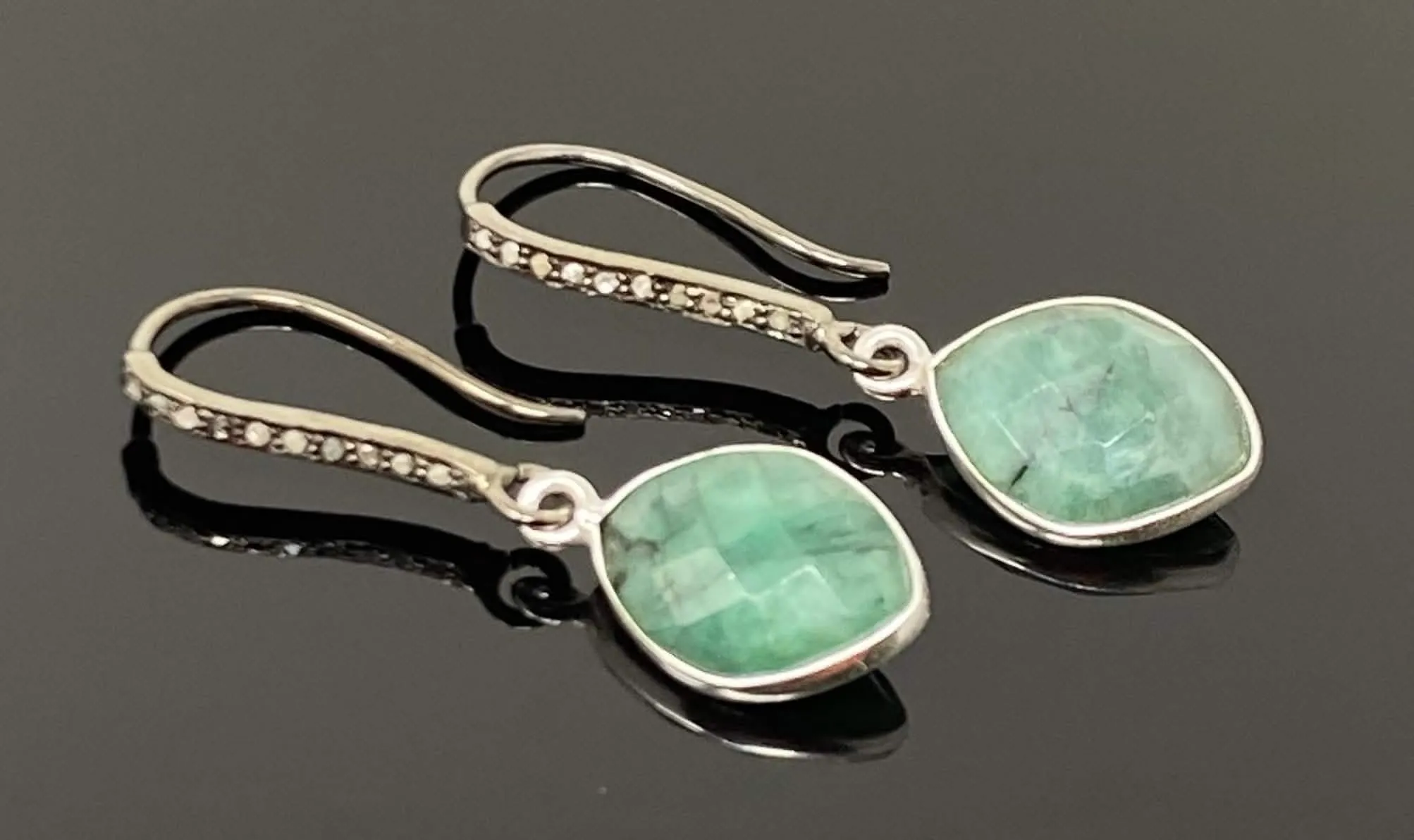 Emerald & Diamond Pave Sterling Silver Earrings with Chic Black Rhodium Finish