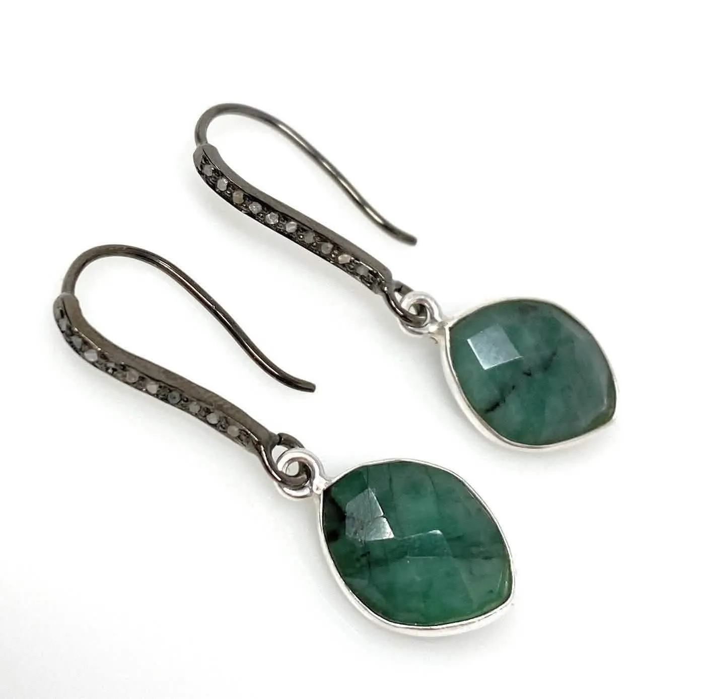 Emerald & Diamond Pave Sterling Silver Earrings with Chic Black Rhodium Finish