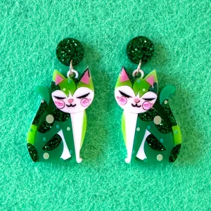 Emerald the whimsical cat from OZ - earrings - Set of 2