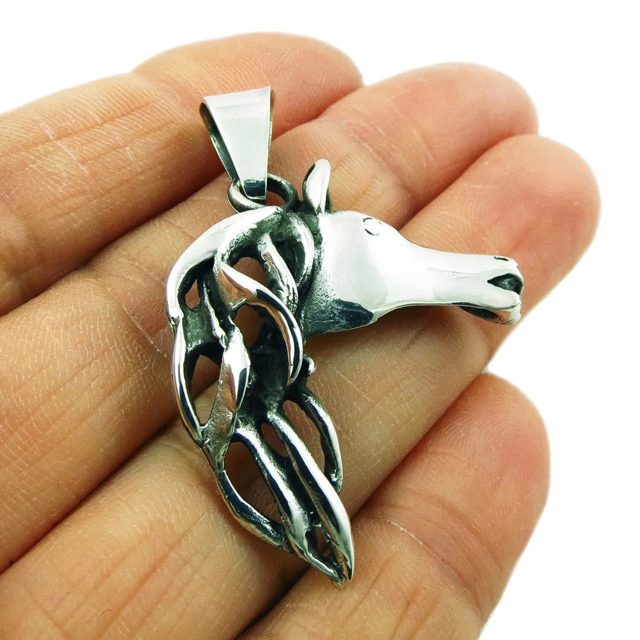 Equestrian Horse Head Sterling Silver Pendant Necklace