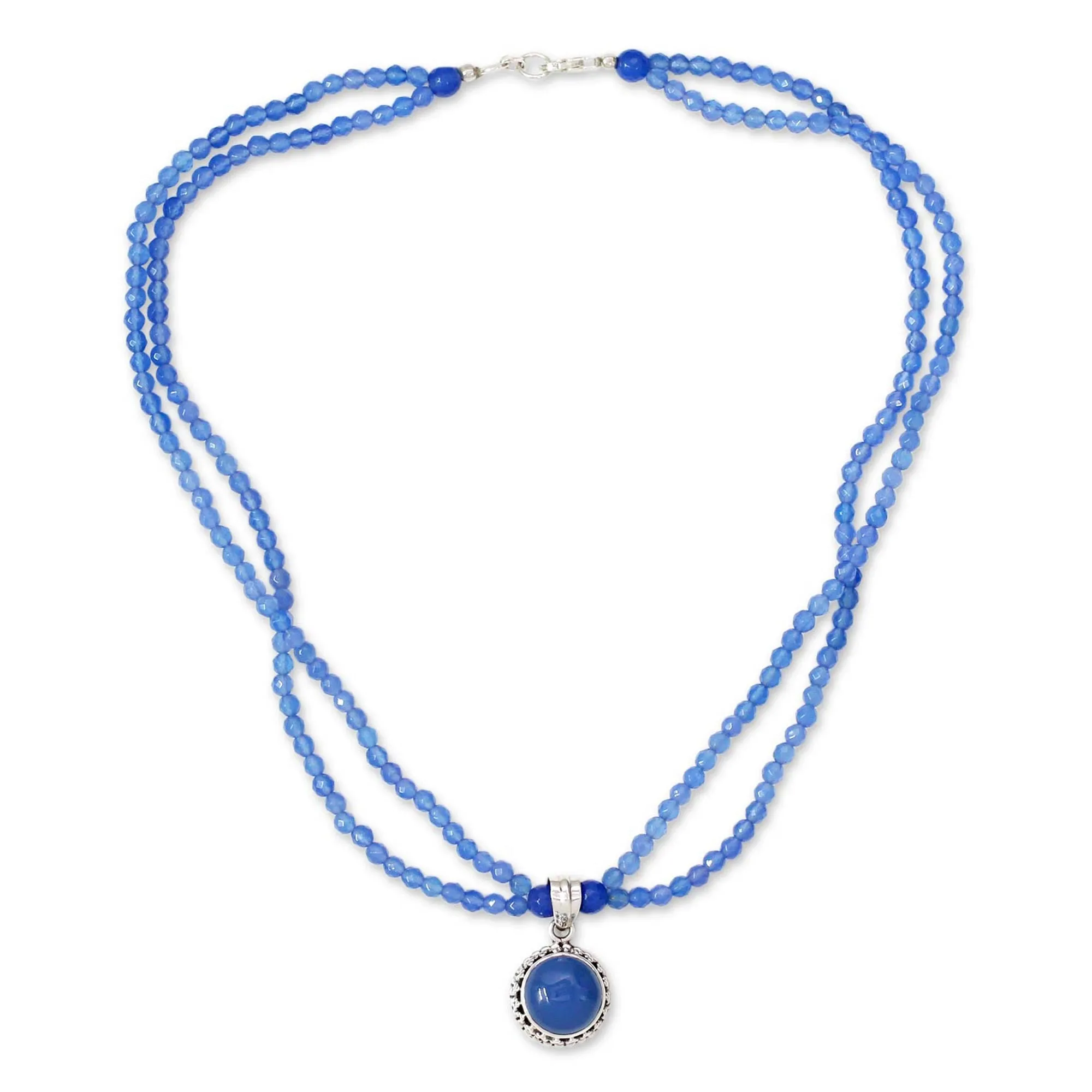 Eternally Blue Chalcedony & Silver Beaded Necklace