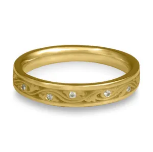 Extra Narrow Wind and Waves With Diamonds Wedding Band in 18K Yellow Gold