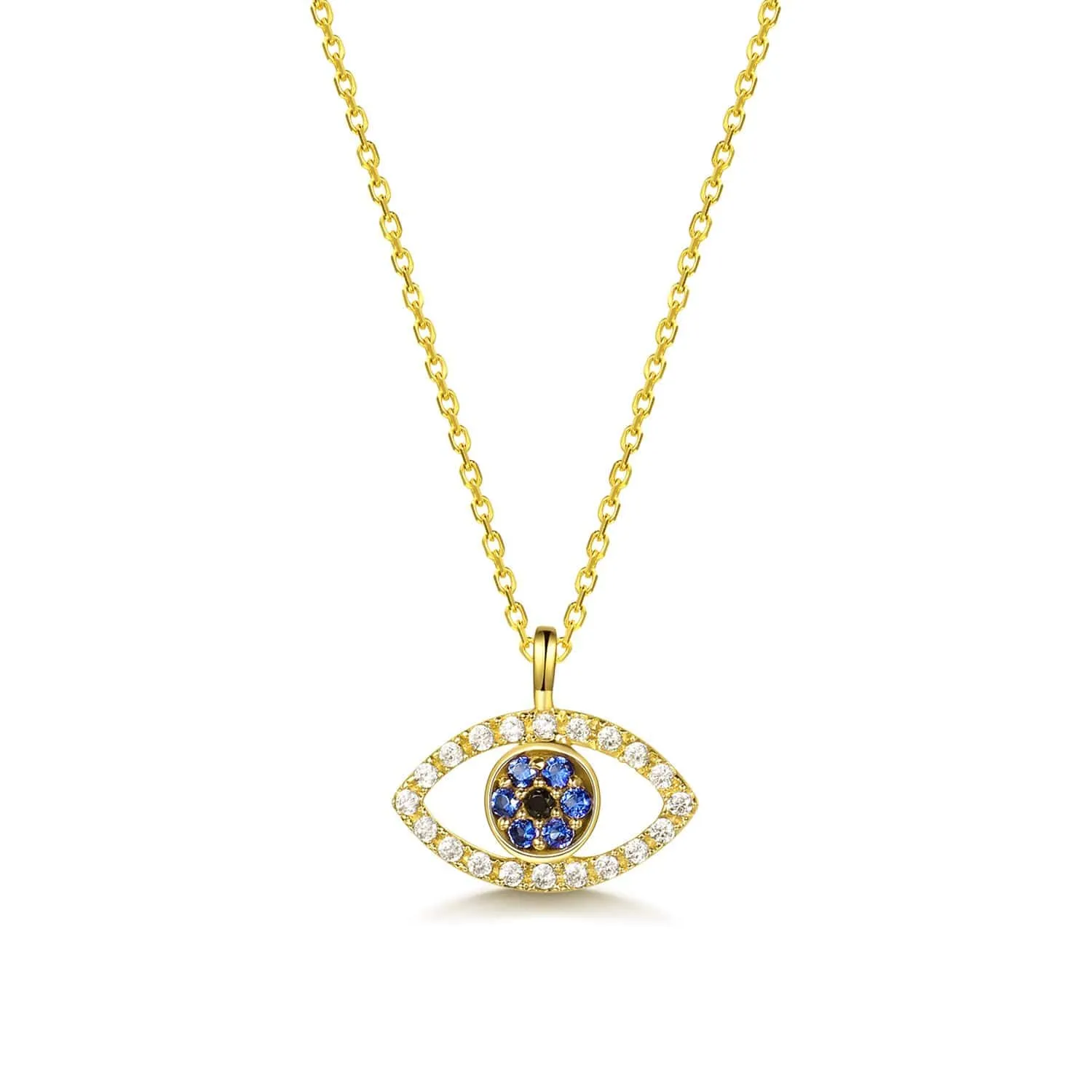 FANCIME Evil Eye 14K Solid Yellow Gold Necklace