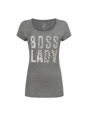 Faux-Pearl 'Boss Lady' Graphic Logo Tee