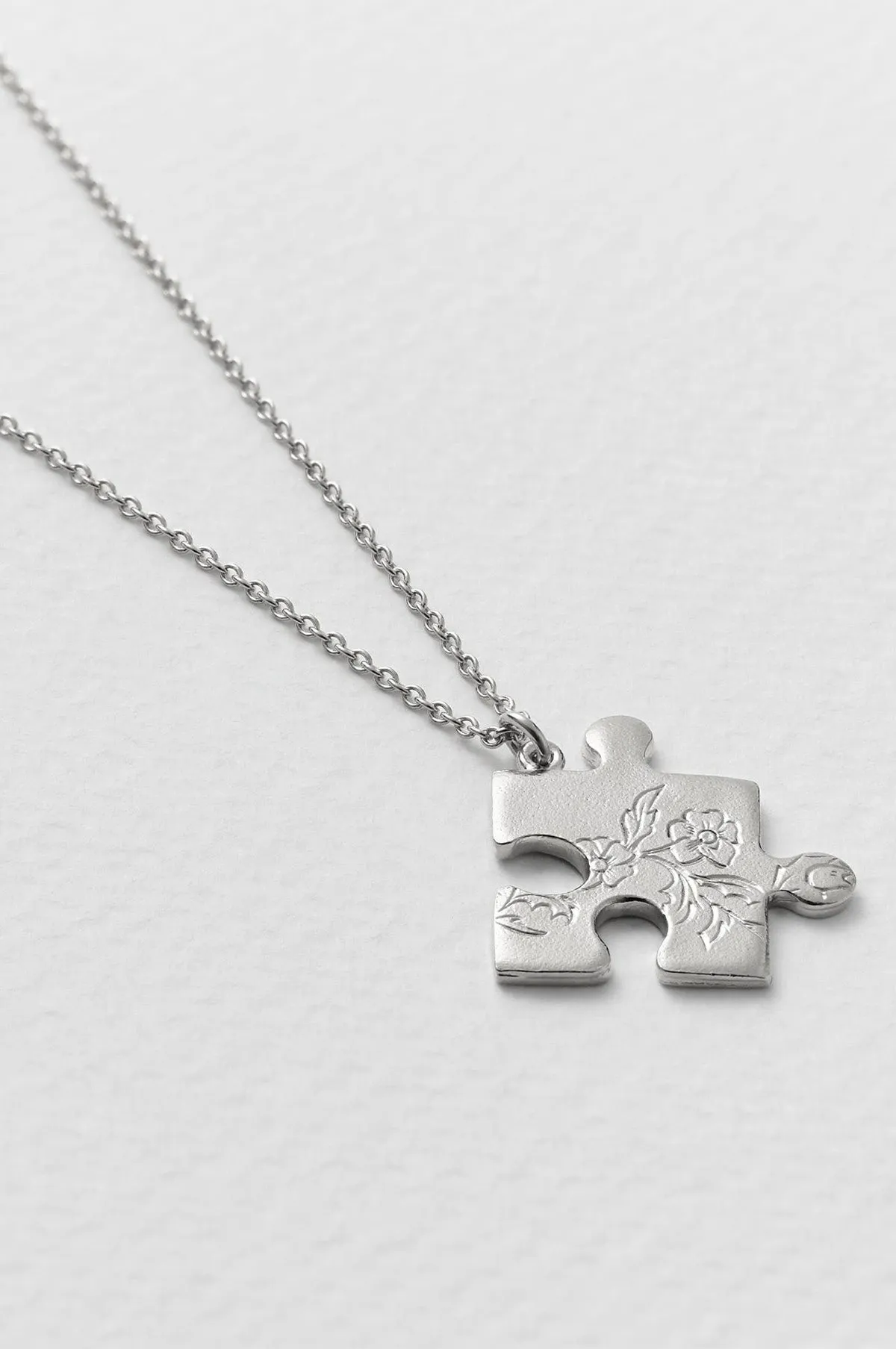 Floral Puzzle Piece Necklace Silver