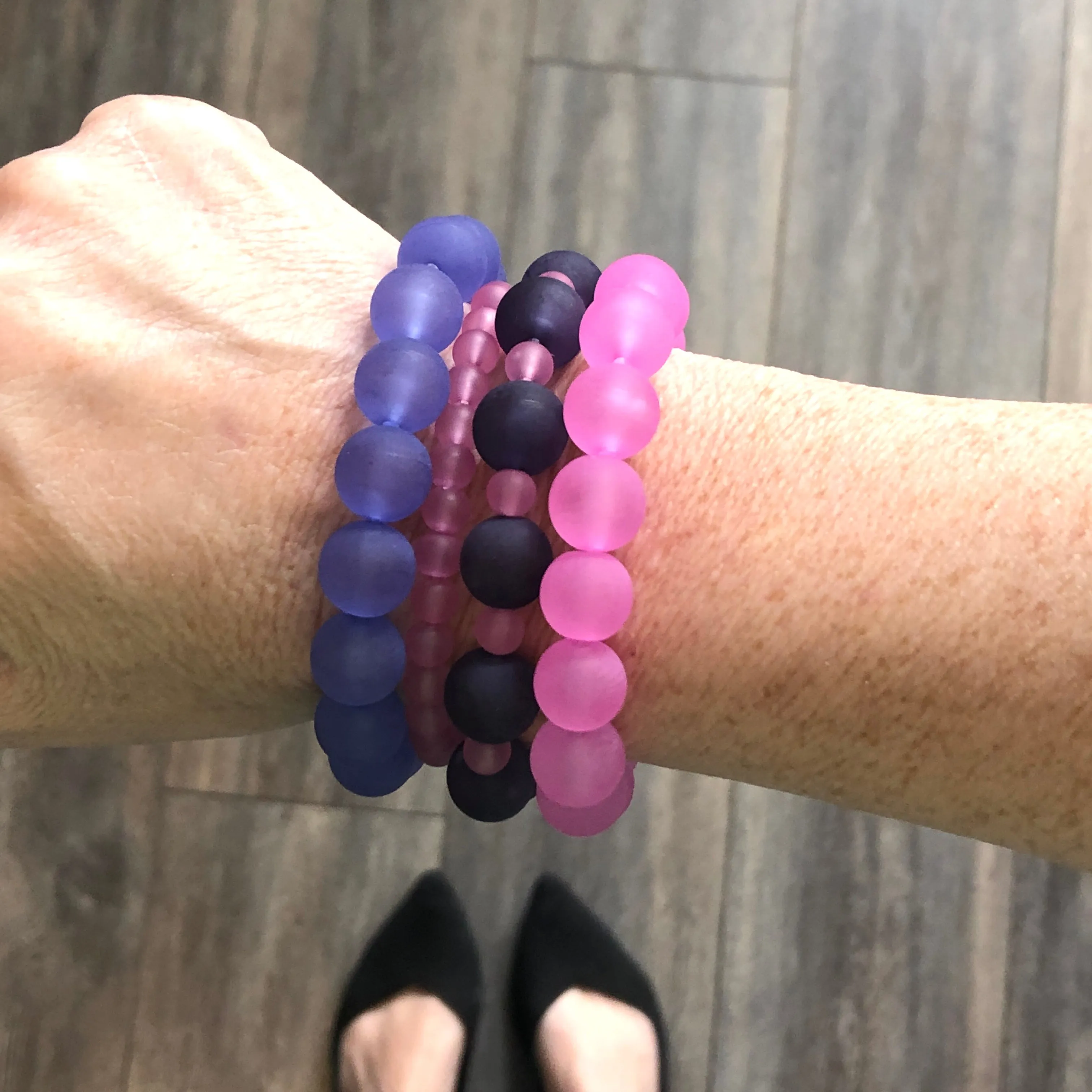 Frosted Pink & Peris Stack and Stretch Bracelets Set