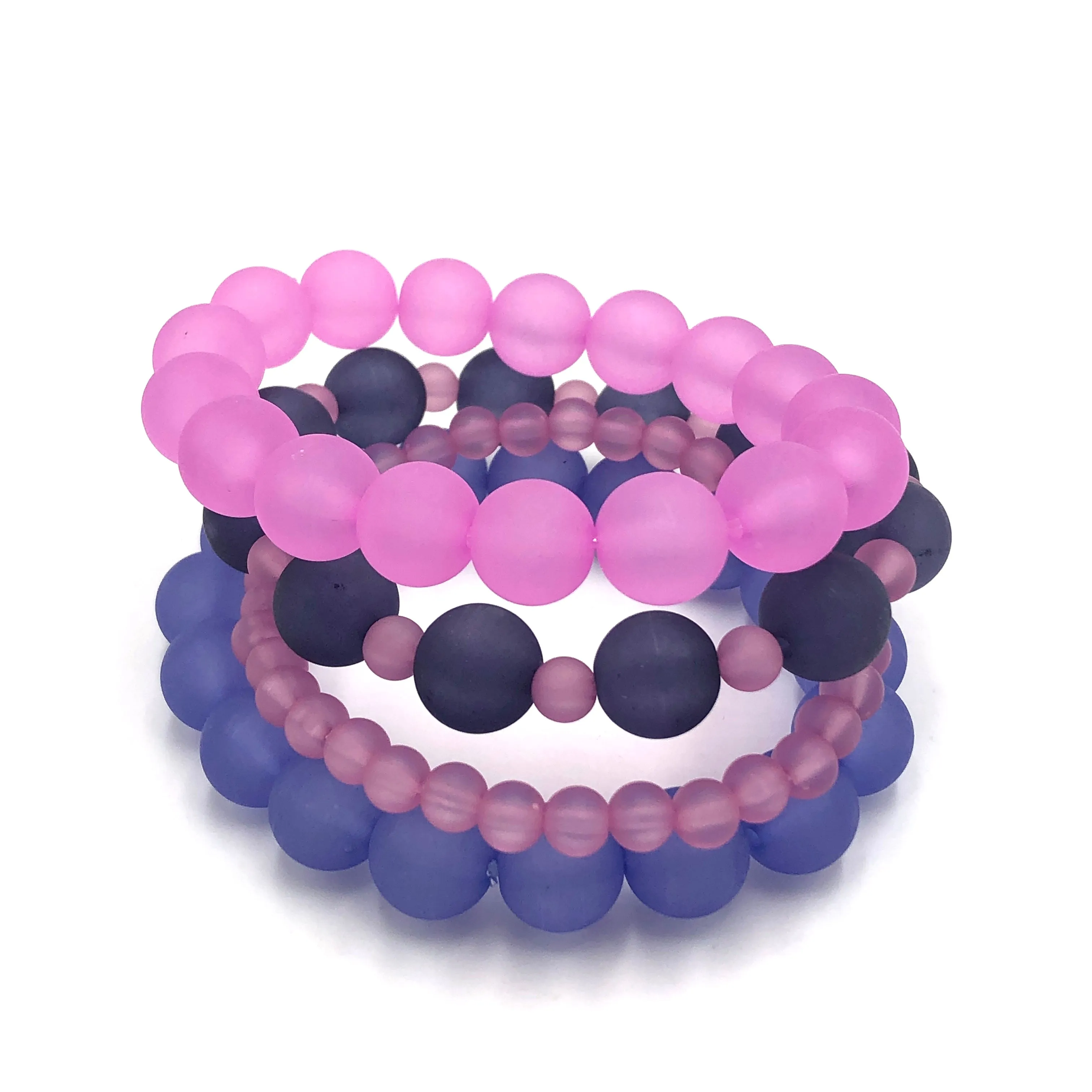 Frosted Pink & Peris Stack and Stretch Bracelets Set