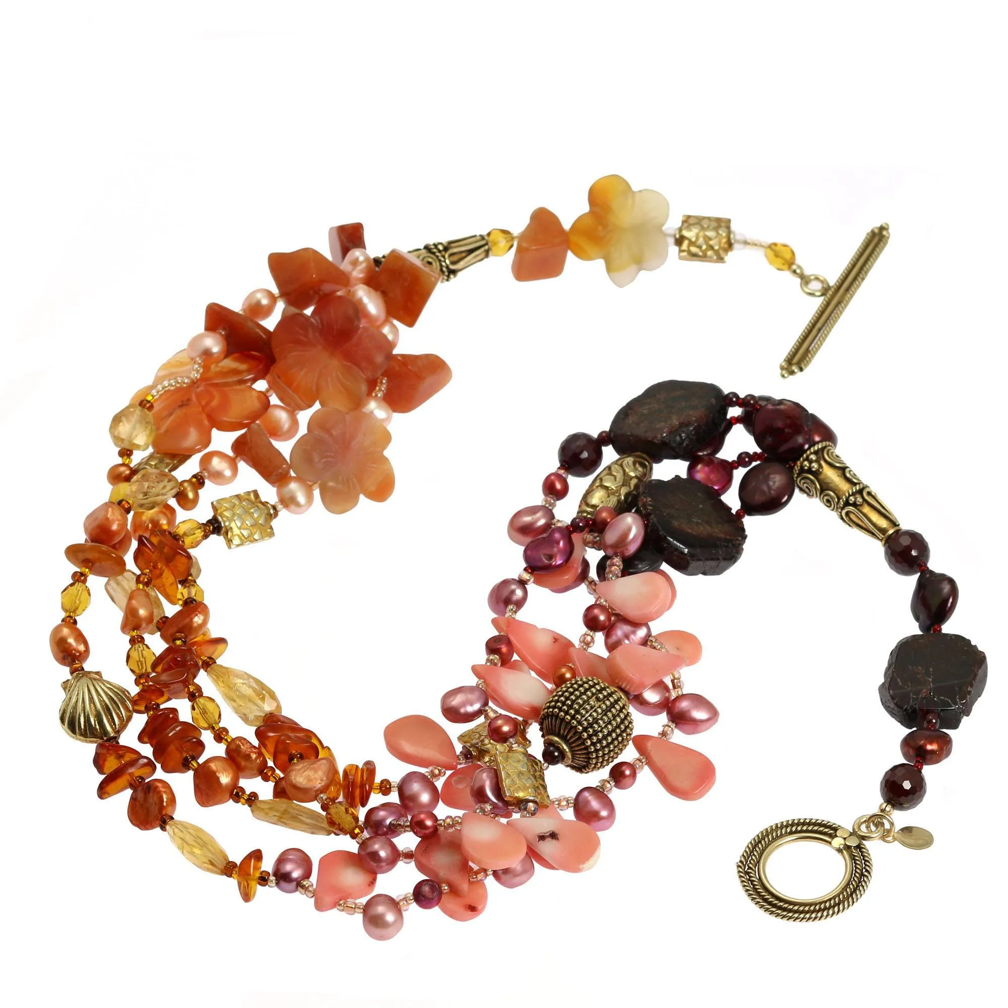 Garnet Amber Carnelian Beaded Gemstone Necklace