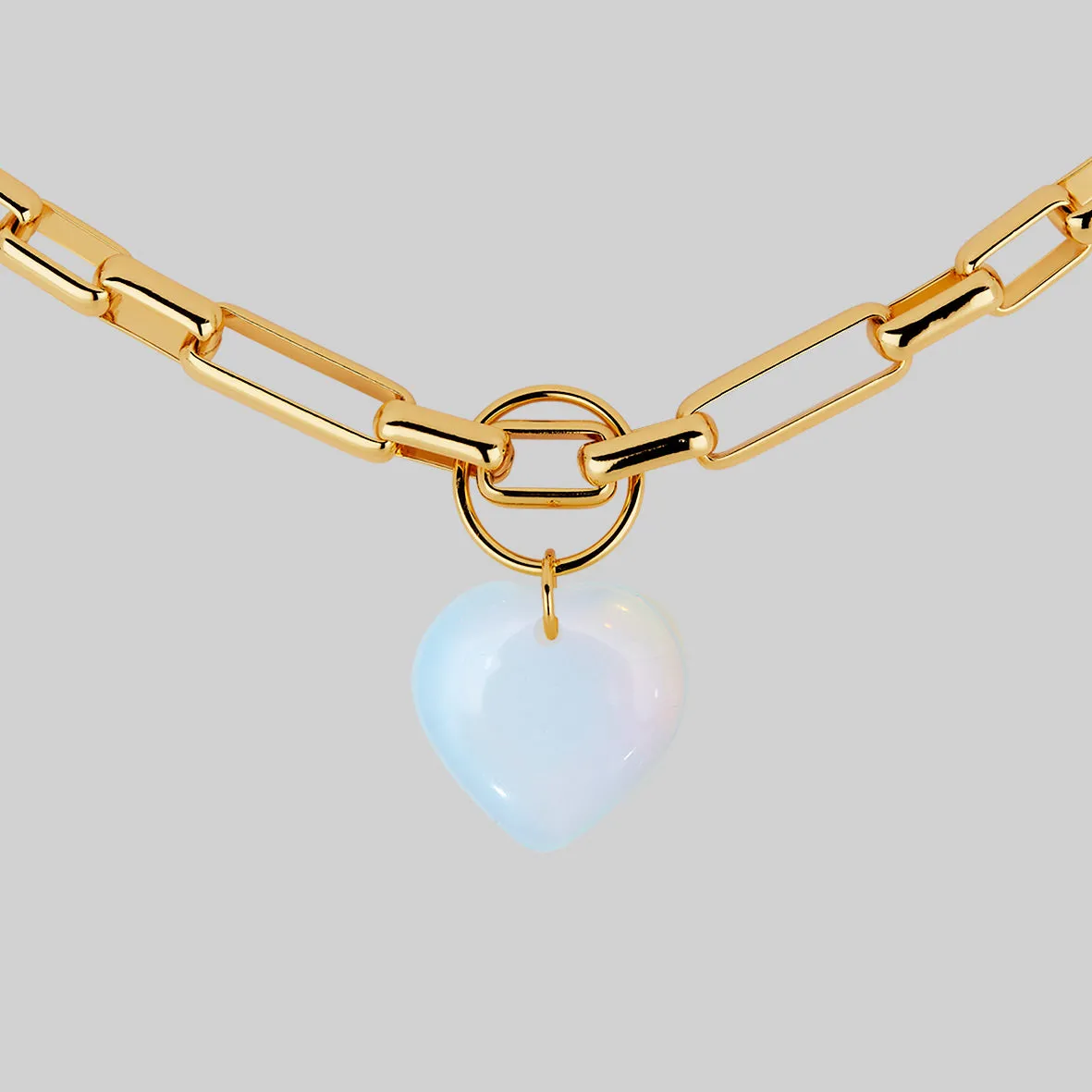 GLOBULAR. Chunky Link Chain Opalite Heart Collar - Gold