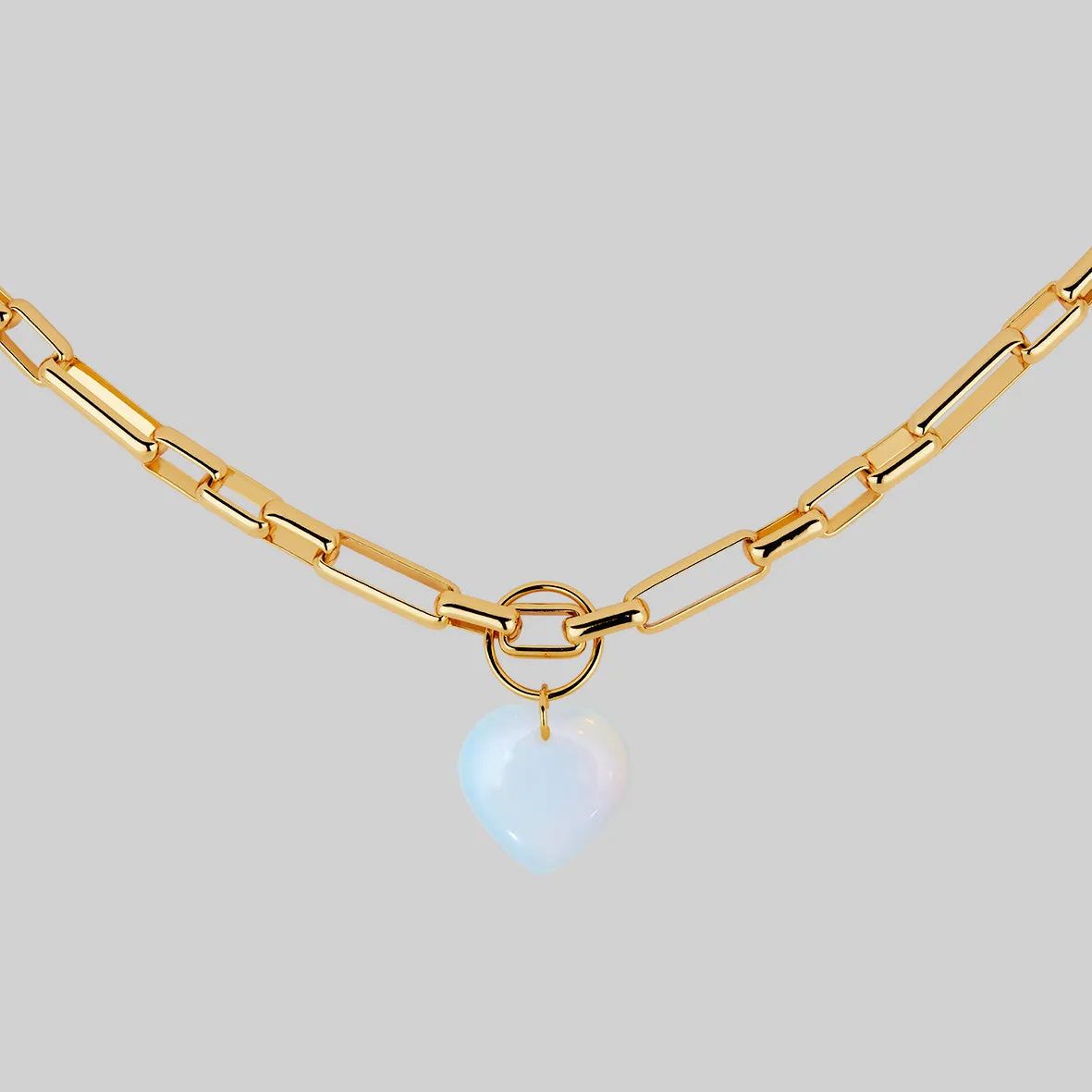 GLOBULAR. Chunky Link Chain Opalite Heart Collar - Gold