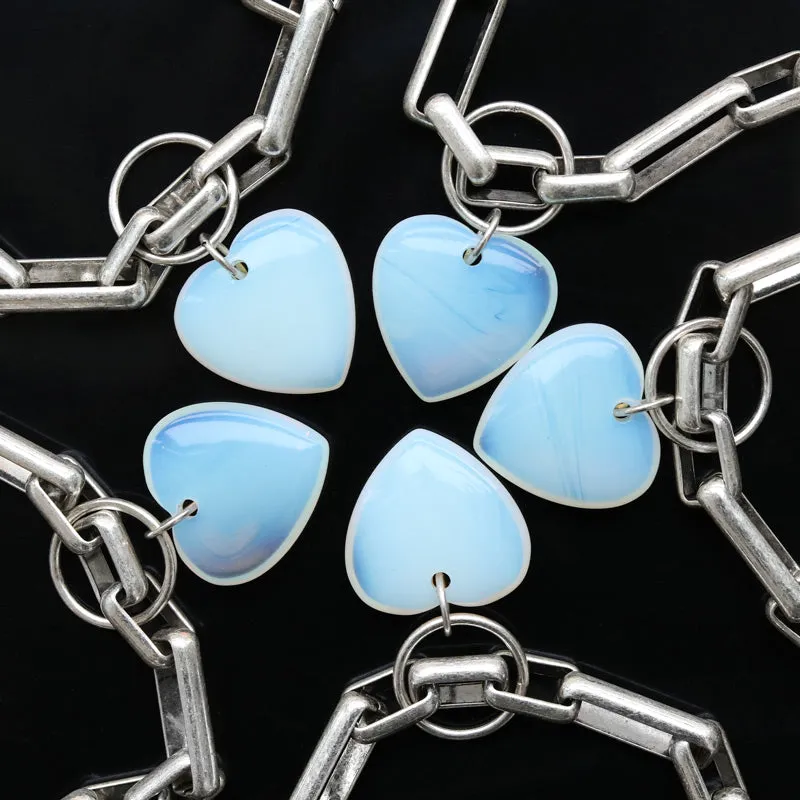 GLOBULAR. Chunky Link Chain Opalite Heart Collar - Silver