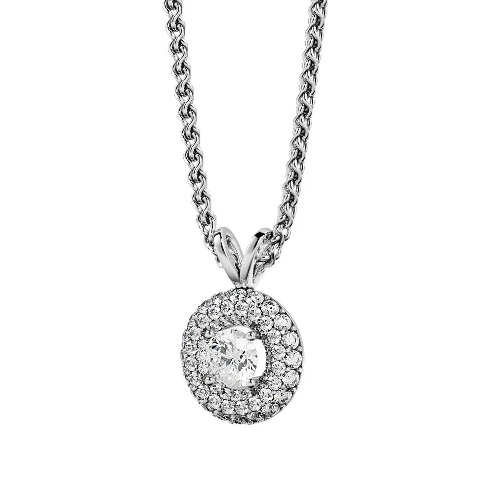 Glory Natural Diamond 2-Row Halo Pendant with a White Necklace