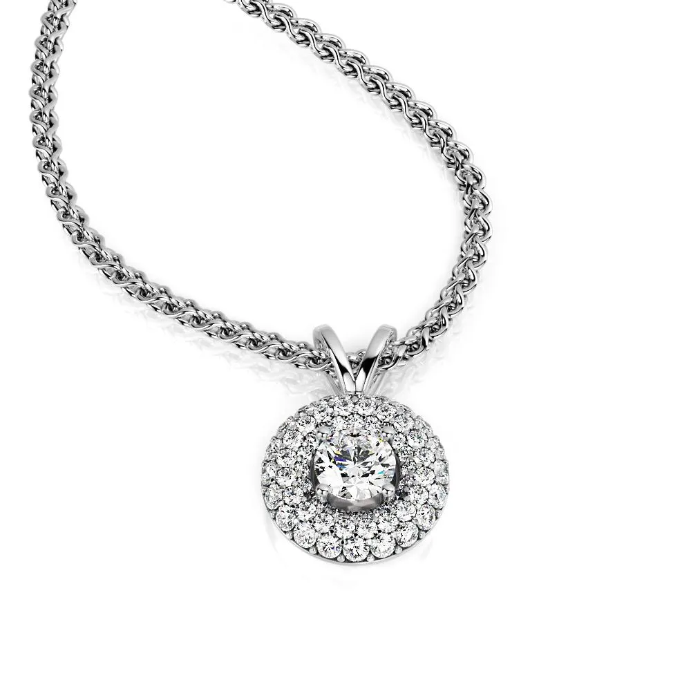 Glory Natural Diamond 2-Row Halo Pendant with a White Necklace