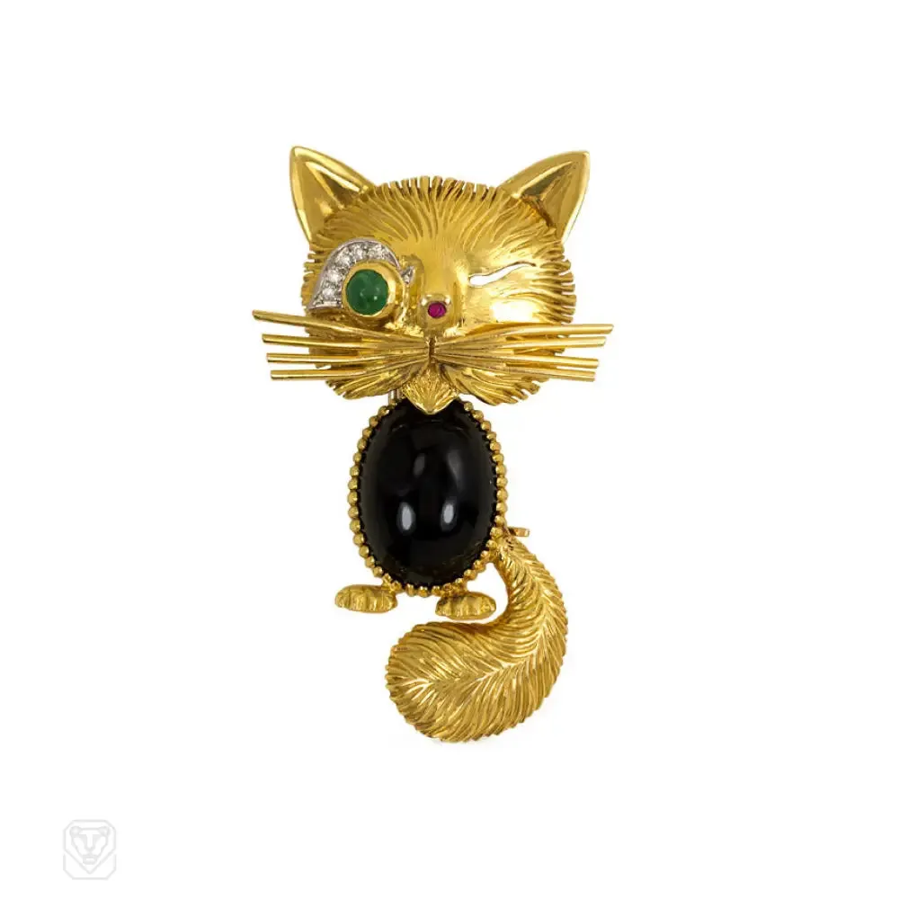 Gold and onyx cat brooch, Van Cleef & Arpels