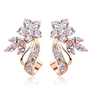 Gold Color with Flower Shape AAA Zircon Stud Earrings