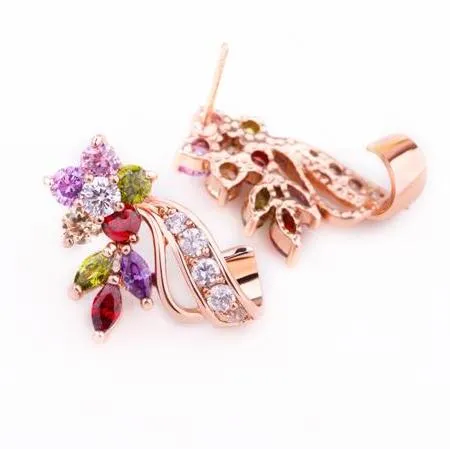 Gold Color with Flower Shape AAA Zircon Stud Earrings