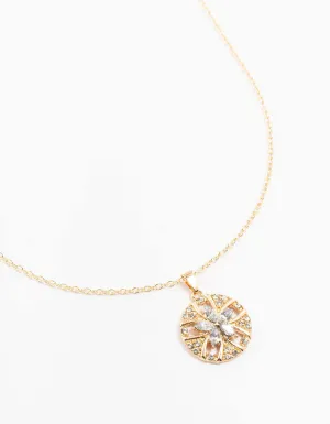 Gold Diamante Flower Disc Necklace