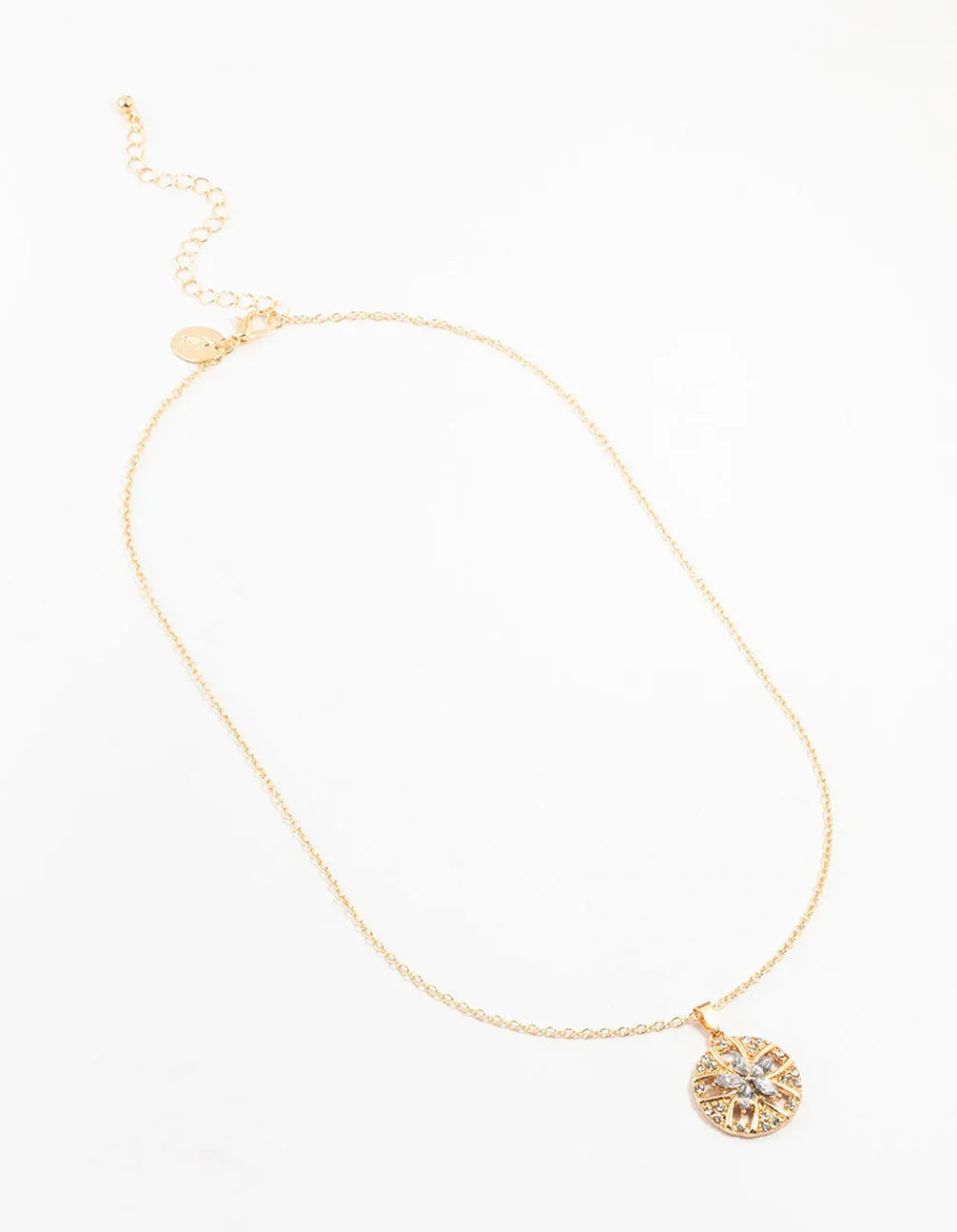 Gold Diamante Flower Disc Necklace