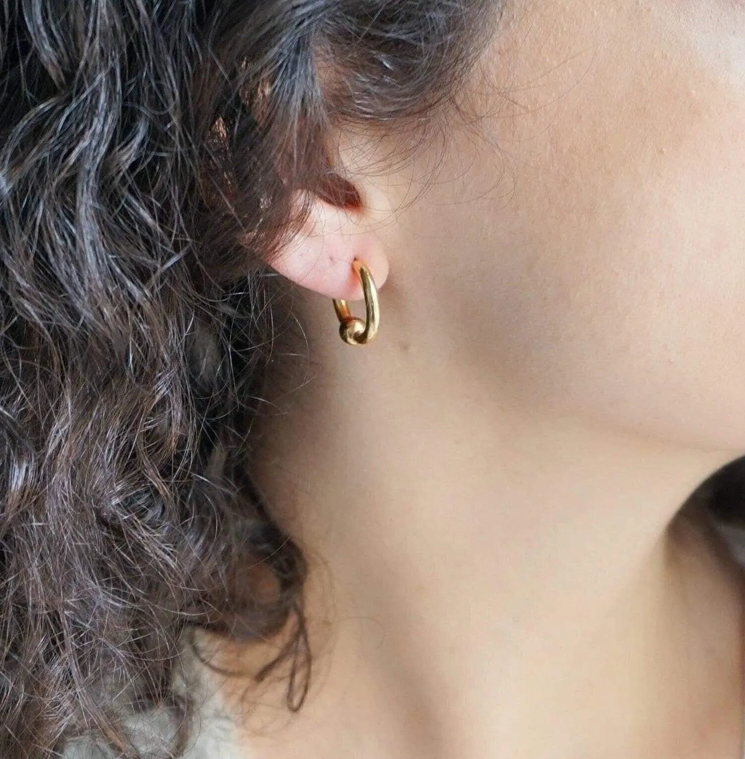 Gold Open Hoop Earrings with One Ball