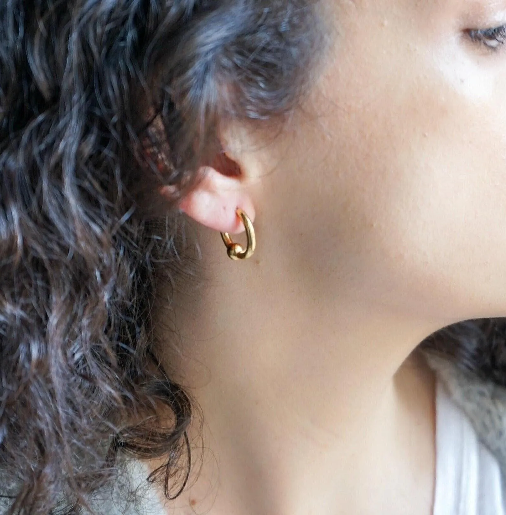 Gold Open Hoop Earrings with One Ball