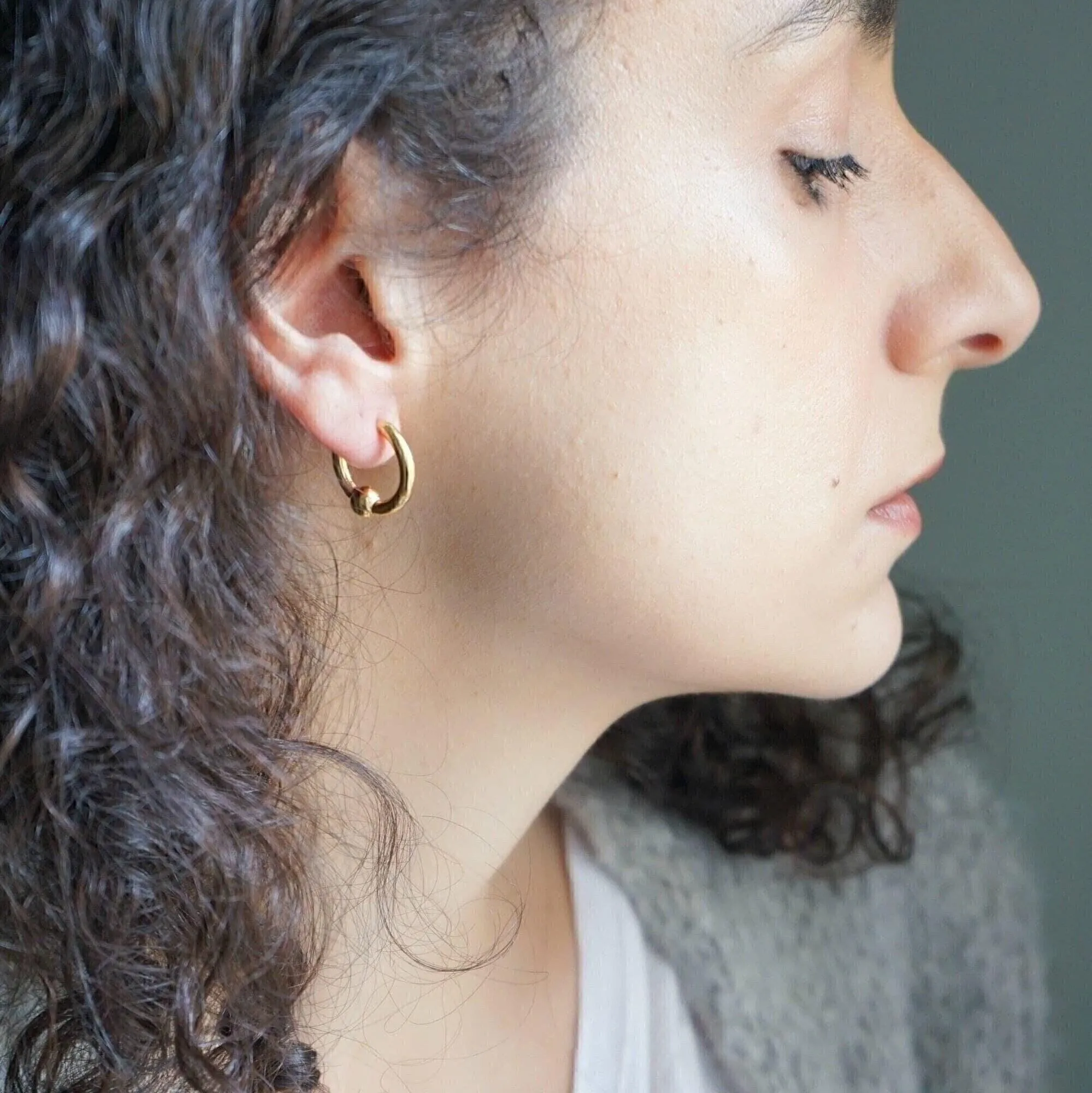 Gold Open Hoop Earrings with One Ball