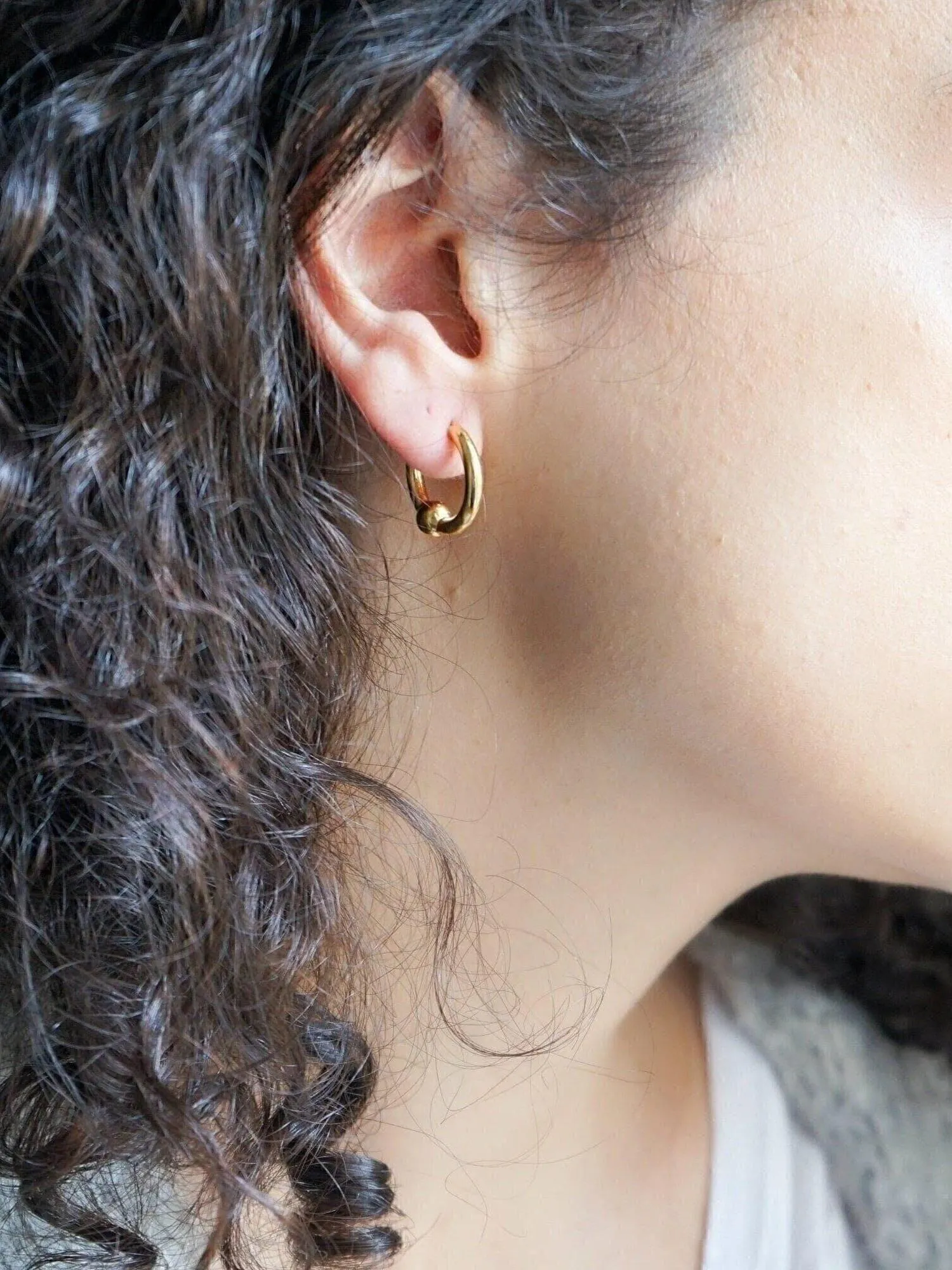 Gold Open Hoop Earrings with One Ball