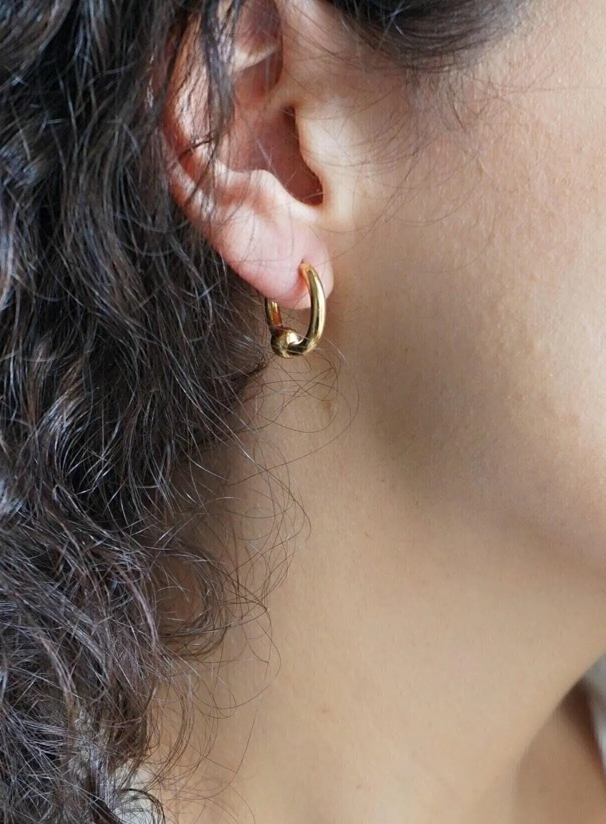 Gold Open Hoop Earrings with One Ball