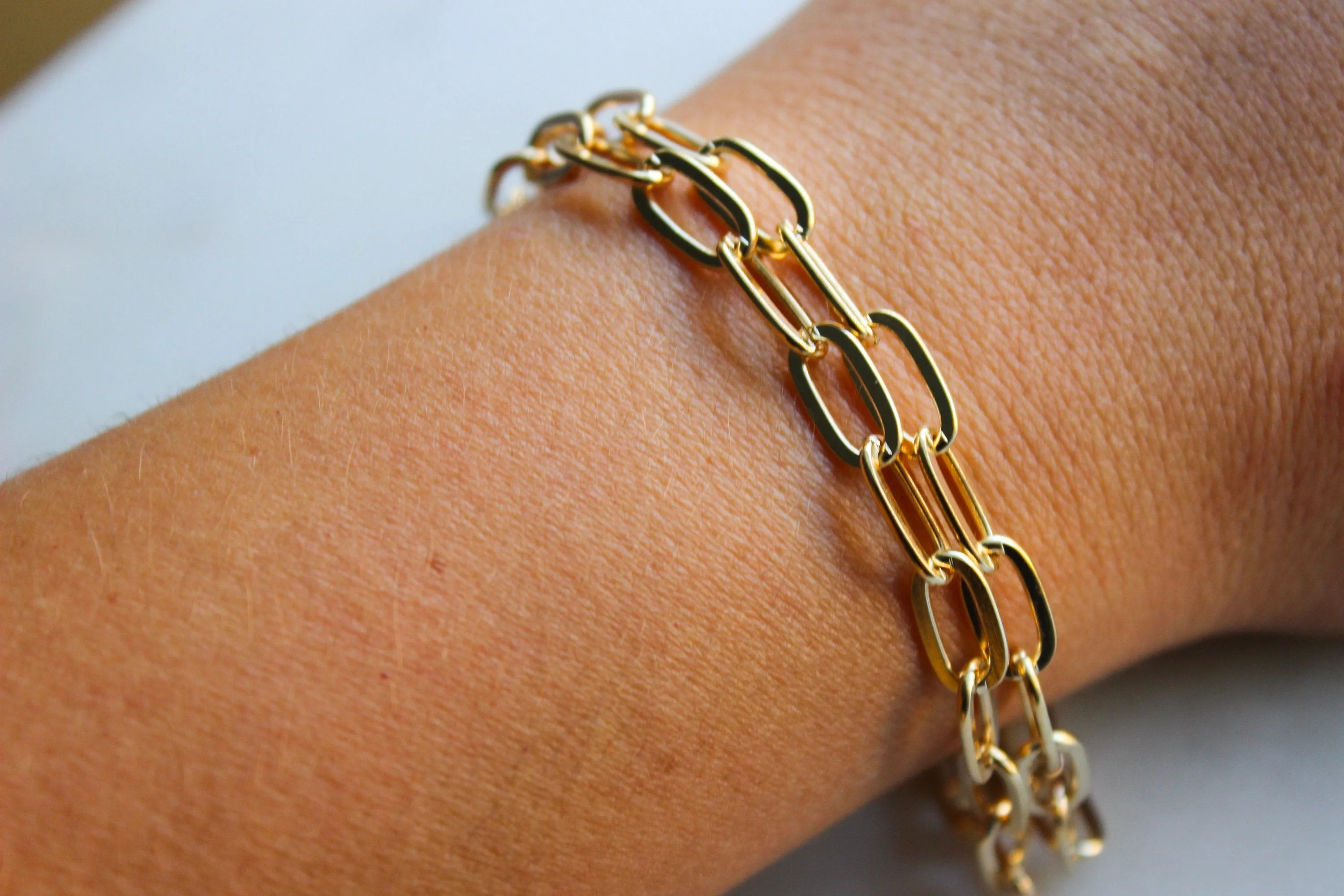 Gold Paperclip Bracelet Set, Paperclip Bracelets, Paperclip Jewelry, Gold Link Chain Bracelets, Big Link Bracelet, Stackable Link Jewelry