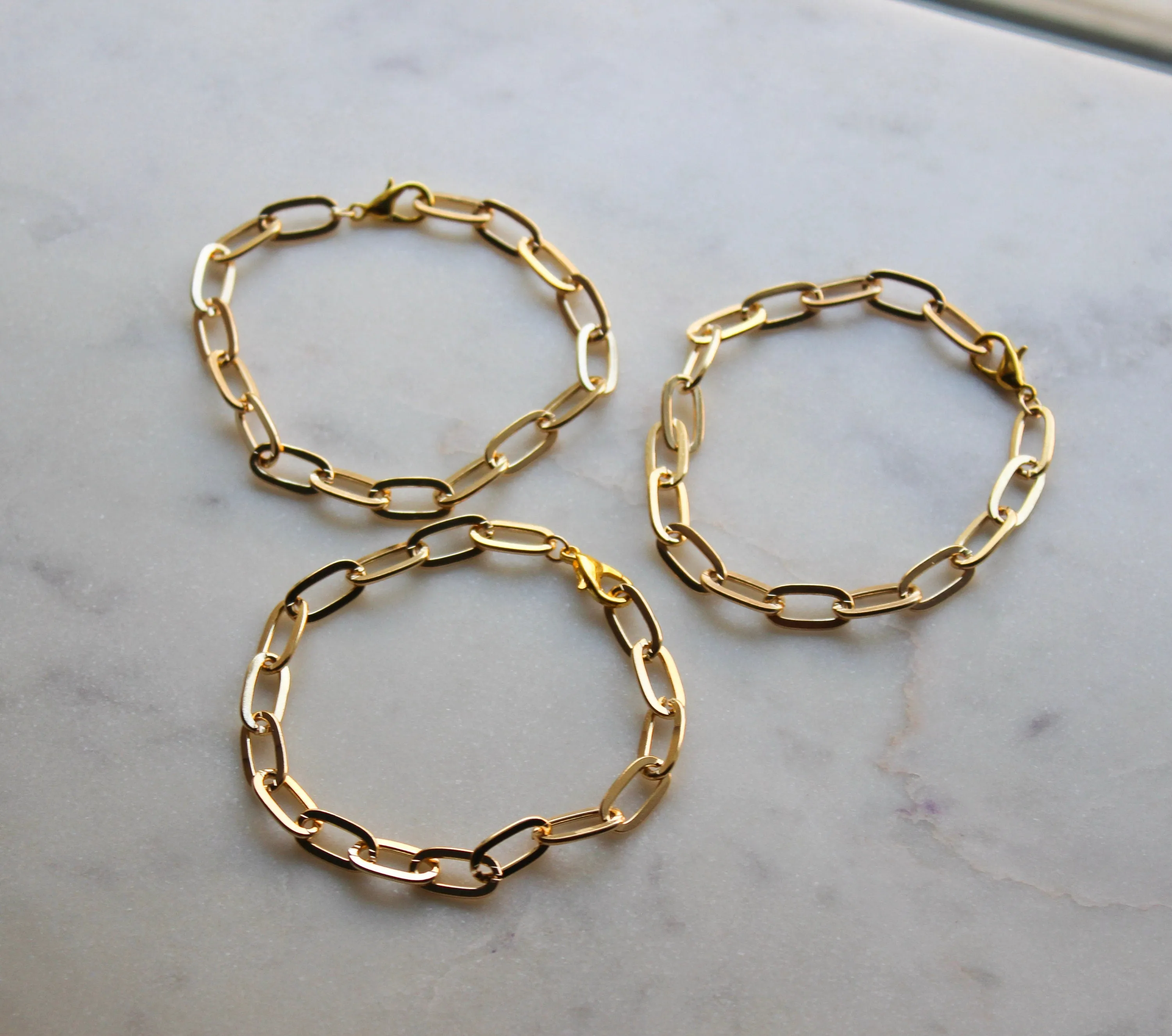 Gold Paperclip Bracelet Set, Paperclip Bracelets, Paperclip Jewelry, Gold Link Chain Bracelets, Big Link Bracelet, Stackable Link Jewelry