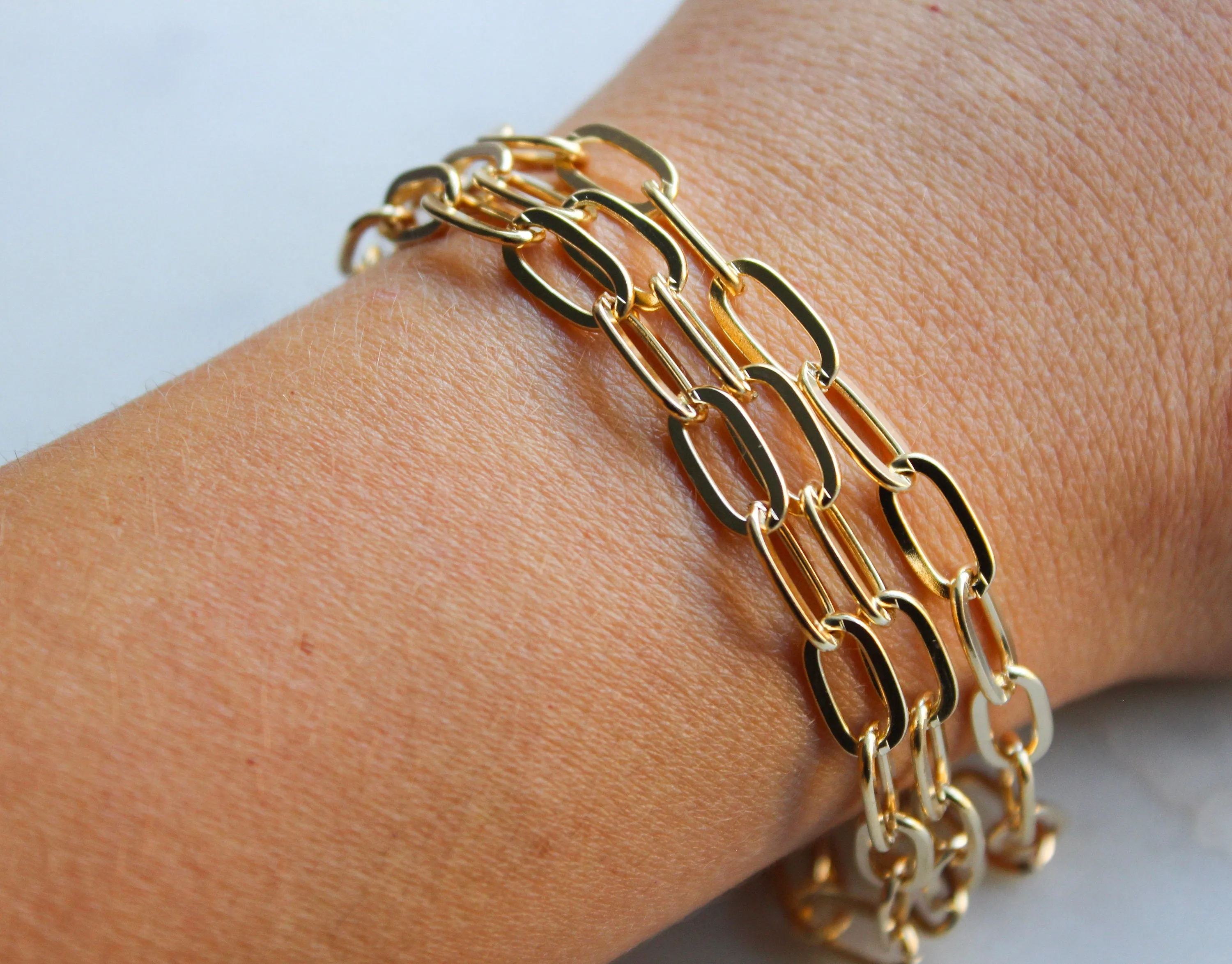 Gold Paperclip Bracelet Set, Paperclip Bracelets, Paperclip Jewelry, Gold Link Chain Bracelets, Big Link Bracelet, Stackable Link Jewelry