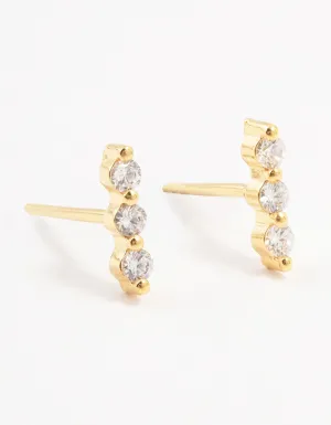 Gold Plated Sterling Silver Cubic Zirconia Bar Earrings