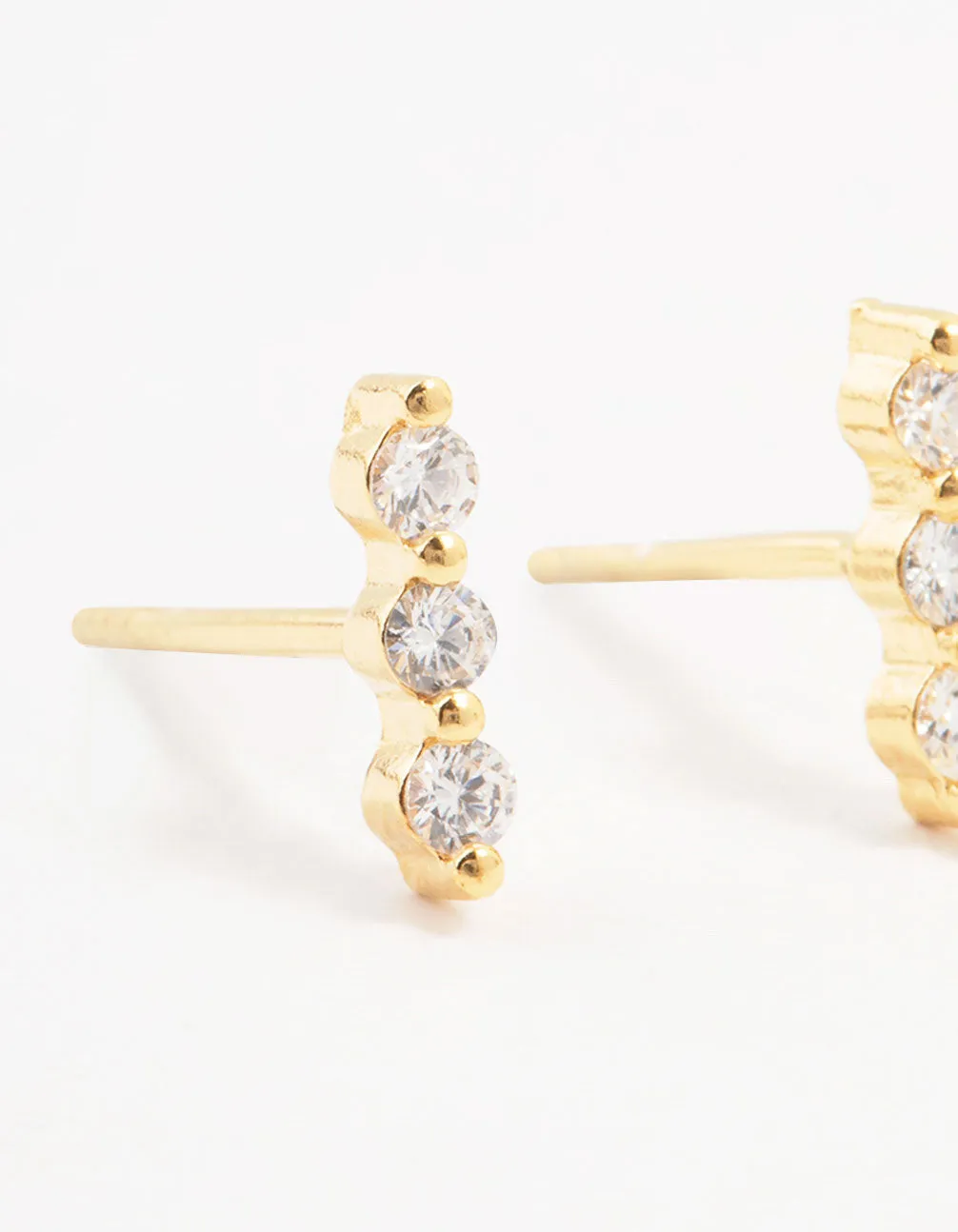 Gold Plated Sterling Silver Cubic Zirconia Bar Earrings