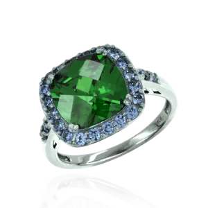 Green Cocktail Ring with Blue Accents