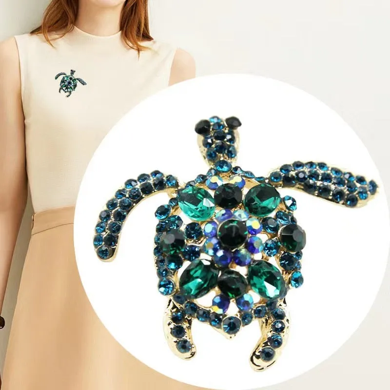 Green Rhinestone Sea Turtle Brooch