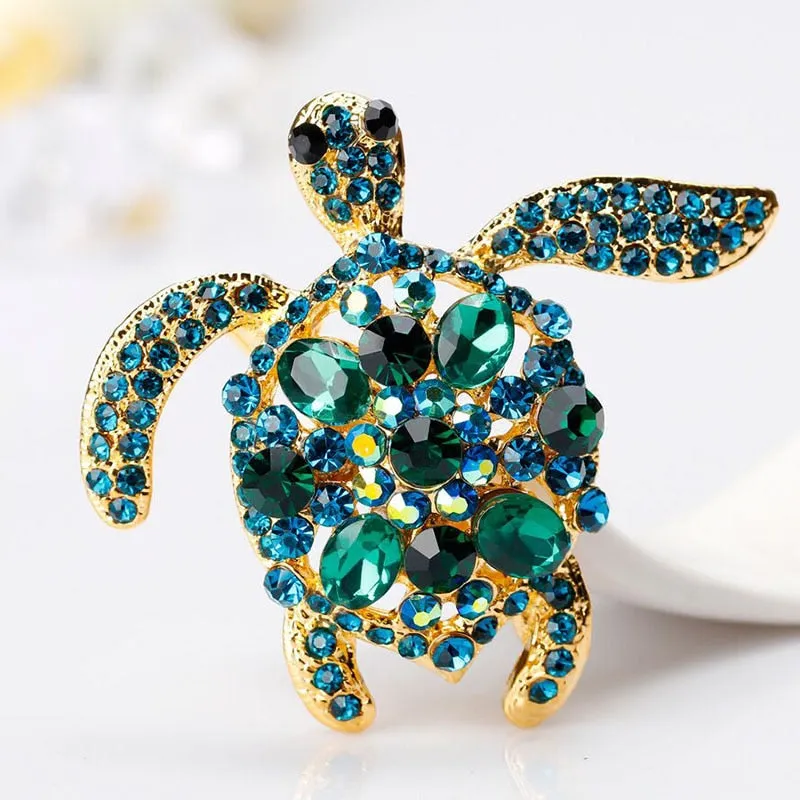 Green Rhinestone Sea Turtle Brooch