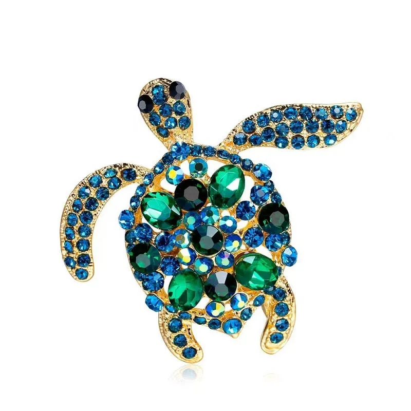 Green Rhinestone Sea Turtle Brooch