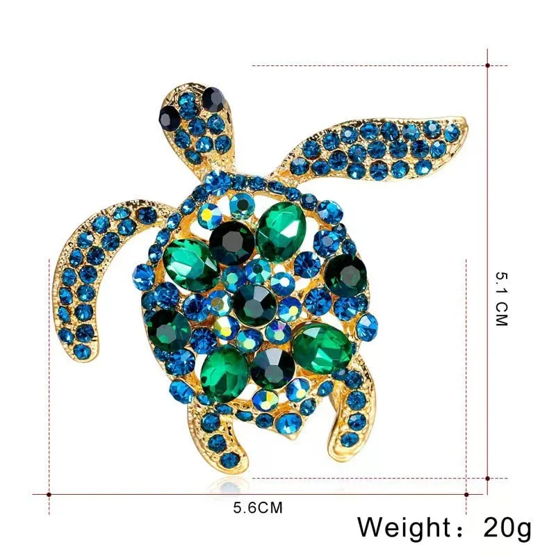 Green Rhinestone Sea Turtle Brooch