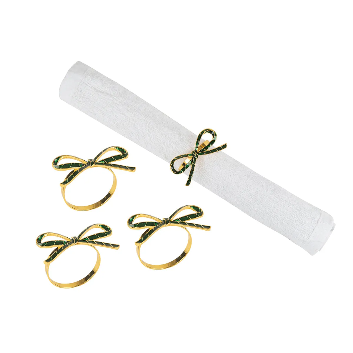 Green Ribbon Napkin Ring, Set of 4