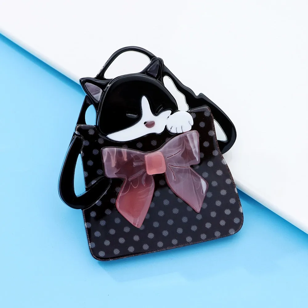 Handbag Kitty Cat Acrylic Brooch