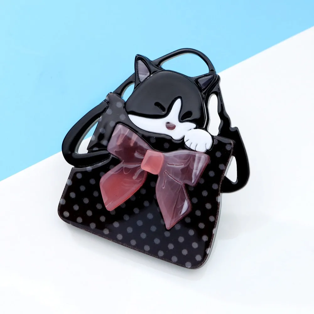 Handbag Kitty Cat Acrylic Brooch