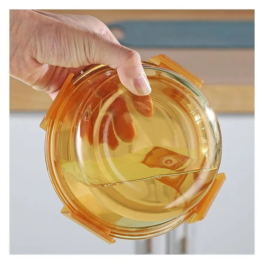 Homestic Borosilicate Glass Container With PP Lid-Round|JDA027-AMB|Light Orange|890 ML|Pack Of 3