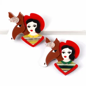 Horse And Cowgirl Acrylic Brooch