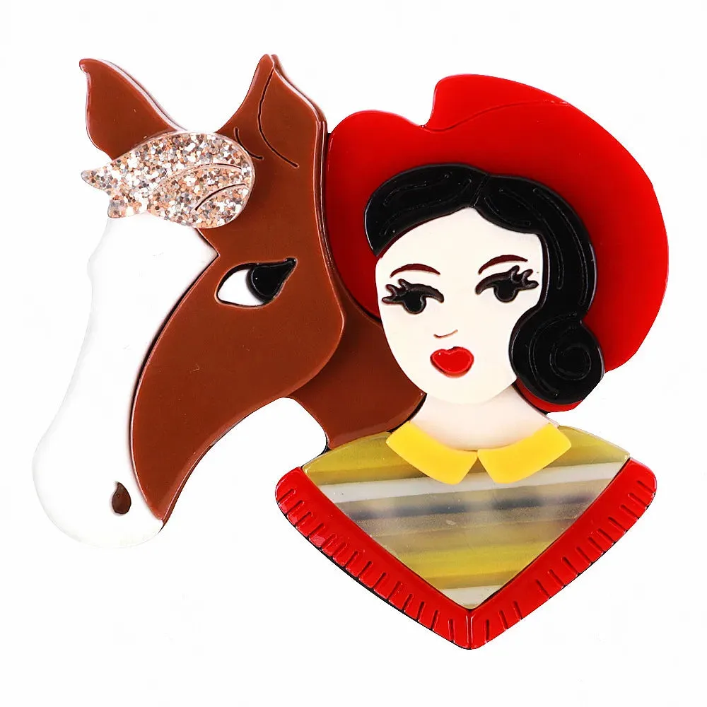 Horse And Cowgirl Acrylic Brooch