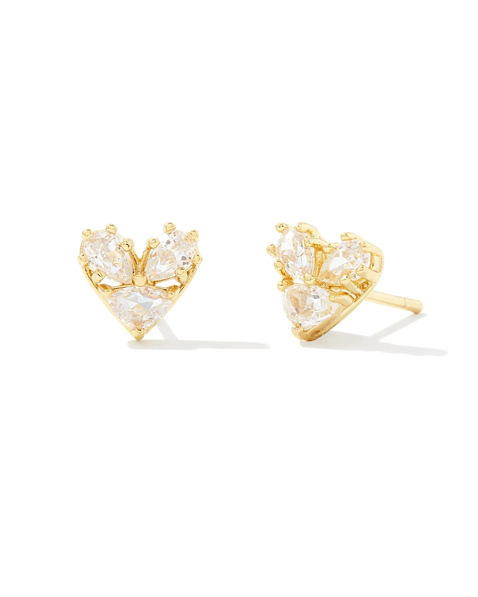 Kendra Scott Katy Heart Gold Stud Earrings in White Crystal