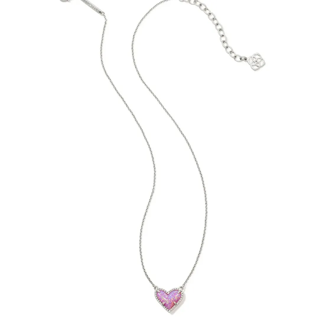 Kendra Scott Mini Ari Heart Pendant Necklace - Silver - Bubblegum Pink Kyocera